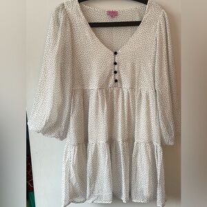 White and Black Polka Dot Empire Waist Babydoll Dress